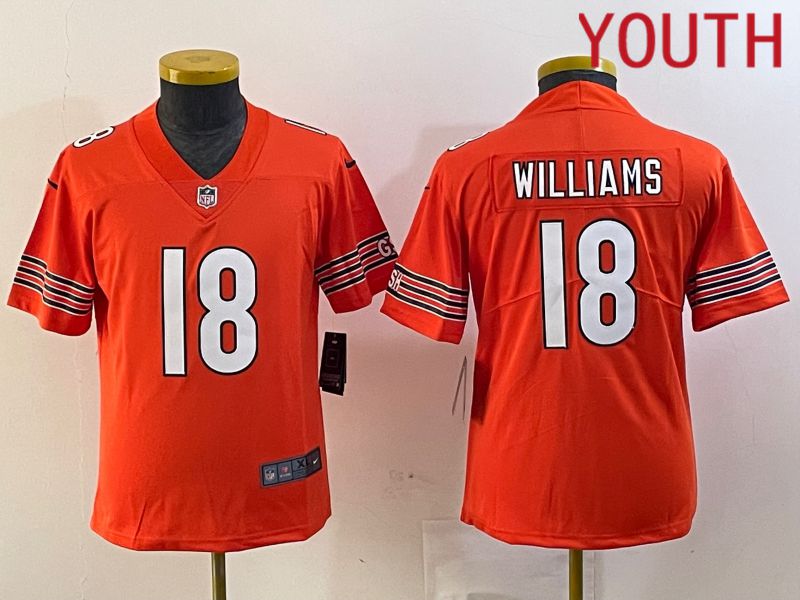 Youth Chicago Bears #18 Williams Orange Second generation 2024 Nike Limited NFL Jersey style 1->->Youth Jersey